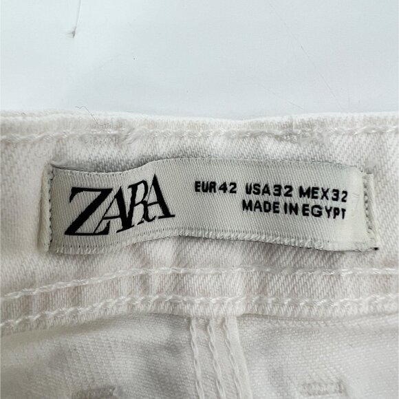Zara Destroyed White Jeans Size 32 Distressed 10" Rise - Picture 5 of 10